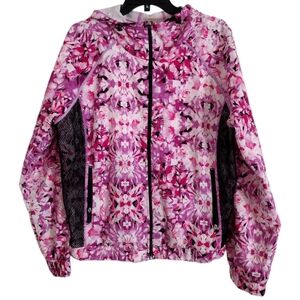 Champion pink purple geometric floral print lightweight jacket hood size XXL